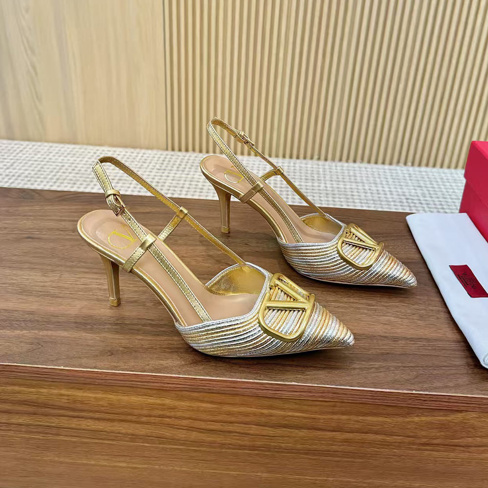 VALENTINO VLOGO SIGNATURE metallic slingback high heels (heel height 8 cm)